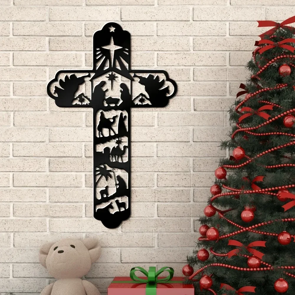1pc CIFBUY Christian Nativity Metal Wall Art, Iron Sign Decor, Rustic Spiritual Accent, Powder-Coated Rustproof Waterproof