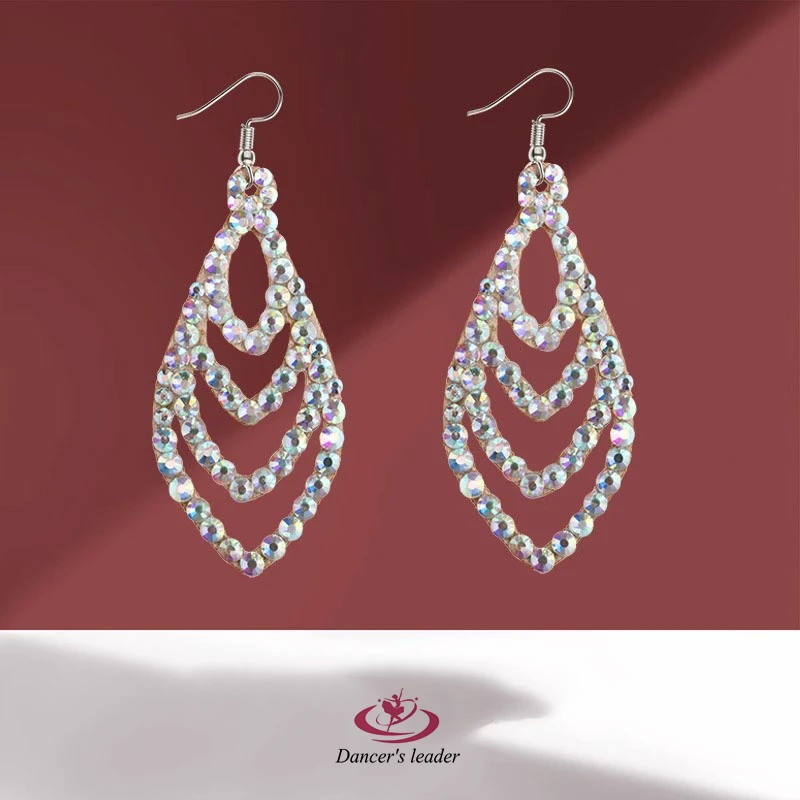 Belly Dance Accessories 2023 New Shiny Double Sided Diamond Silver Hook Earrings for Performance and Versatile Practice