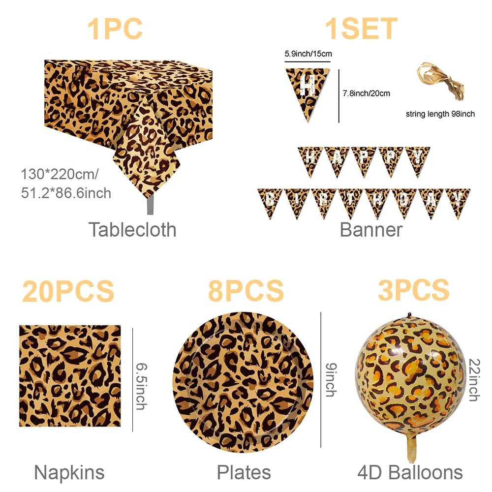 Cheetah Theme Party Supplies Disposable Tableware Leopard Print Balloons Jungle Safari Hunting Birthday Decor Kids Gifts Globos