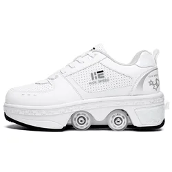 Deform Wheel Double Row Sneakers 4 Wheels Breathable Skates Roller Shoes Walking Invisible Pulley Deformation Roller