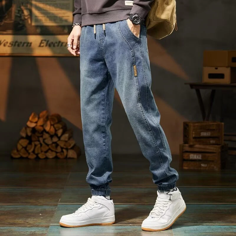 High Quality Brand Men\'s Baggy Harem Denim Pants Vintage Streetwear Casual Trousers Comfortable Elastic Waist Design Jeans Male