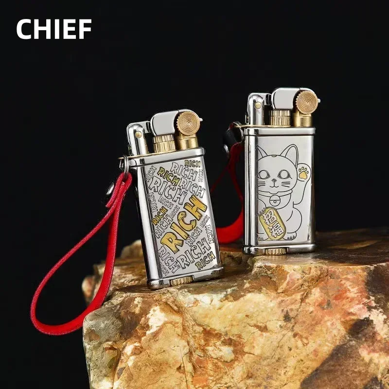 

CHIEF Retro Grinding Wheel Lighter Open Flame Oil Lighter Outdoor Mini Portable Leather Rope Igniter Men's High-end Gift