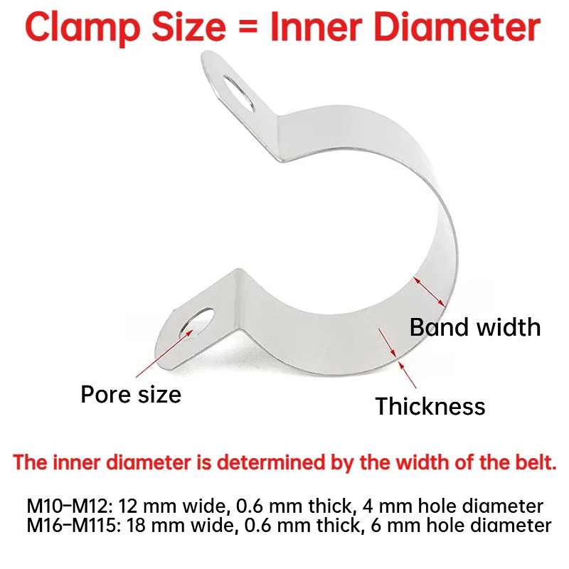 M10~M115 304 Stainless Steel Hose Hoop Pipe Clamp Ohmic Grounding Pipe Clamp Tube Clamps Clip Grounding Wire Buckle Plumbing