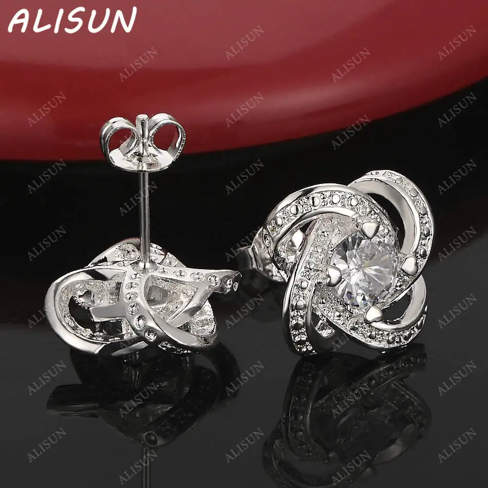 

ALISUN 925 Sterling Silver Zircon Stud Earrings For Women Fashion Jewelry Charm Grace Noble Wedding Accessories