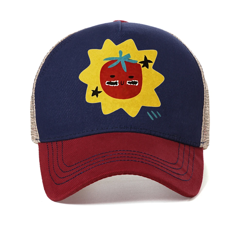 

Cartoon Tomato print Breathable baseball cap outdoor casual unisex mesh adjustable trucker hat Summer fashion snapback hats