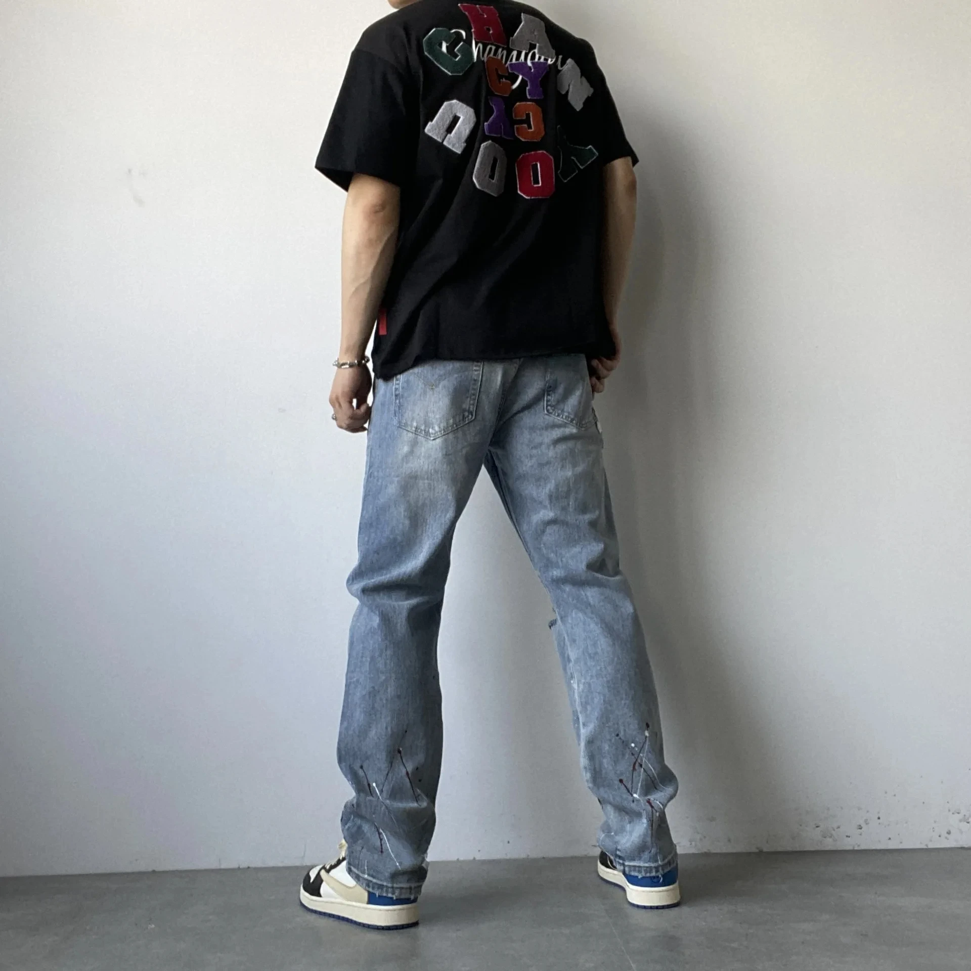 2024 High Street Hip Hop Piercing Retro Calça Casual