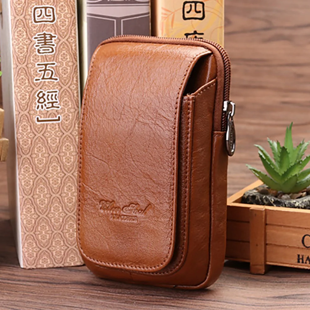 Men Genuine Leather Waist Hook Belt Pack Bag Wallets Cowhide Card Holder Coin Purse Cell/Mobile Phone Case Cigarette Fanny Bags