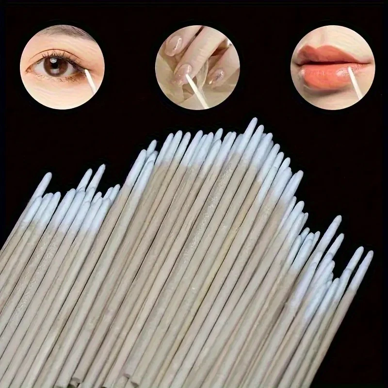 100/300/500pcs Precision Tip Swabs, Eyelash Extension Tools Ear Care Cleaning Wood Sticks Cosmetic Cotton Swab Buds Micro Brush