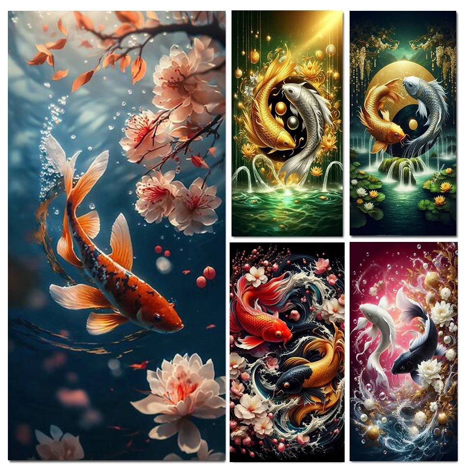 

Carp Animals Mosaic Painting New Collection 2025 Lotus Leaf Diy Diamond Embroidery Lucky Fish Picture Home Decor