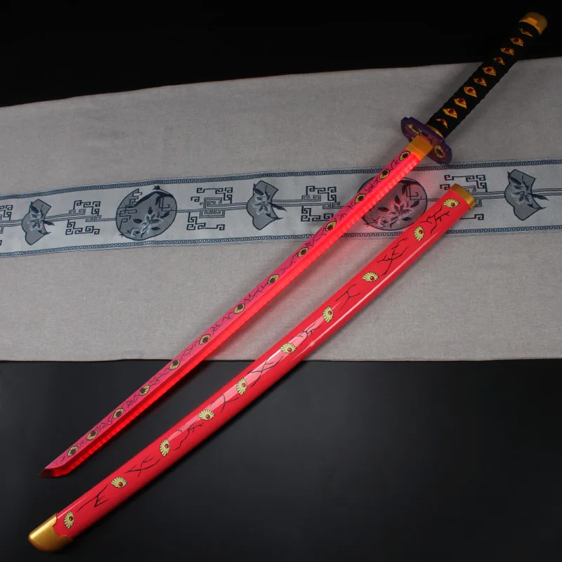 Espada LED brillante Katana Demon Slayer, juguete de bambú de 104cm/41 pulgadas, regalo de Halloween Kokushibou con cinturón y soporte para espada