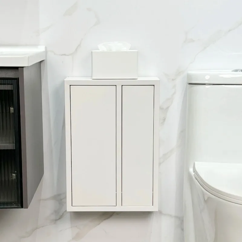 Anti-Fingerprint Toilet Cabinet - Wall Mounted Bath Organizer with Antibacterial Waste Bin, Rustproof Metal Storage Shelf