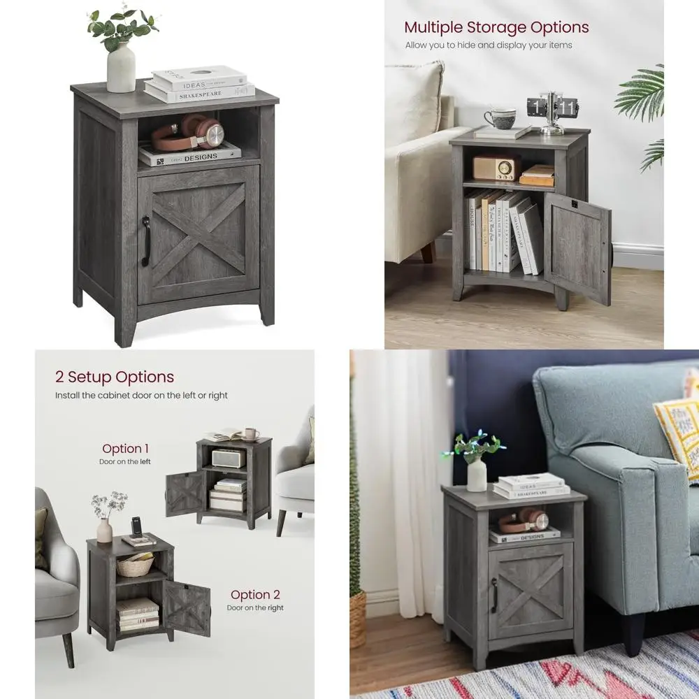 

Коллекция VASAGLE LIRY — тумбочка для фермерского дома с дверью сарая, прикроватная тумбочка с местом для хранения вещей, боковой столик, прикроватная тумбочка, открытая Com