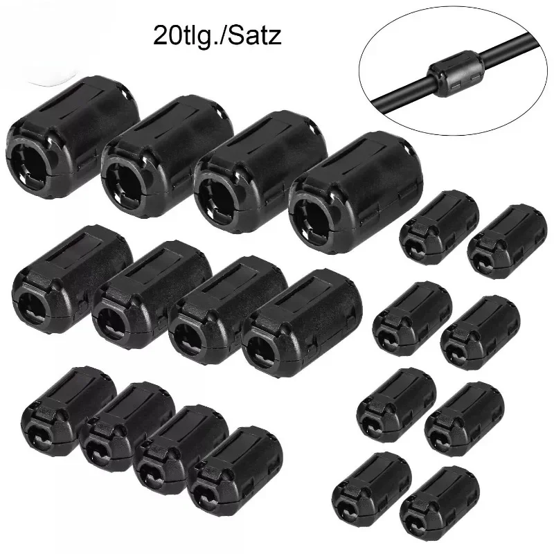 20pcs Ferrite Core Ring Clamp Kit Filters Suppressor Clip Anti-Jamming Toroidal Clip-on Clamp for 3.5~13mm Cable