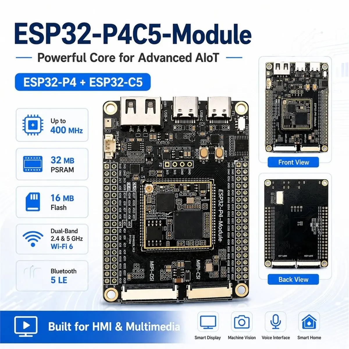P4C5-Module AIoT Development Module P4 C5 Dual-Band Wi-Fi6 Bluetooth 5 LE MIPI- MIP