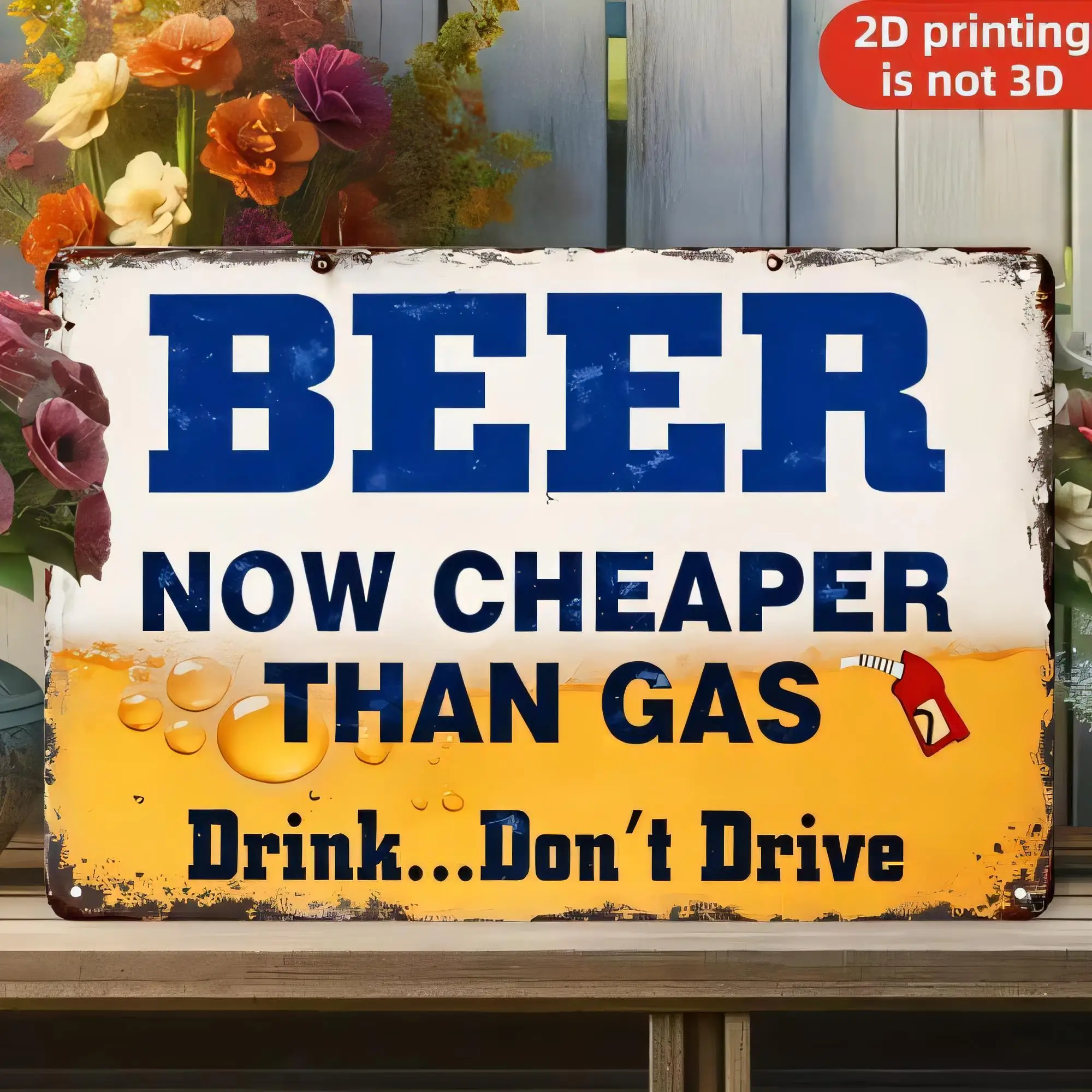 Tin Sign Beer Now Cheaper Than Gas Funny Drinking Quote Metal Plaque   Retro Vintage Style Bar Garage Man Cave Wall Decor 2D