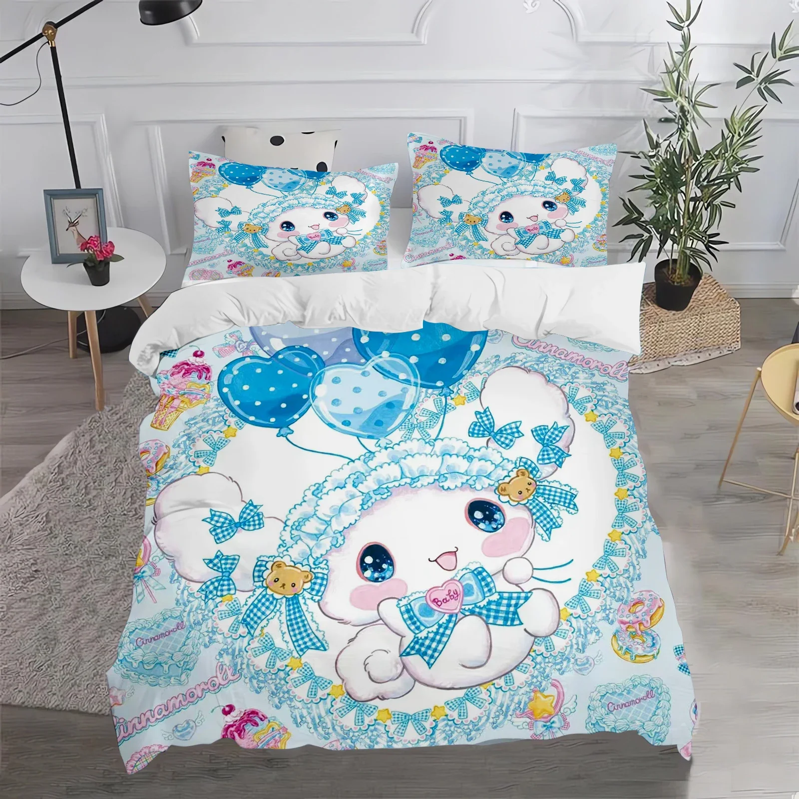 

Комплект постельного белья Sanrio Cinnamoroll для подростковой спальни, 100% полиэстер, ультрамягкий, удобный, новый дизайн, различные размеры