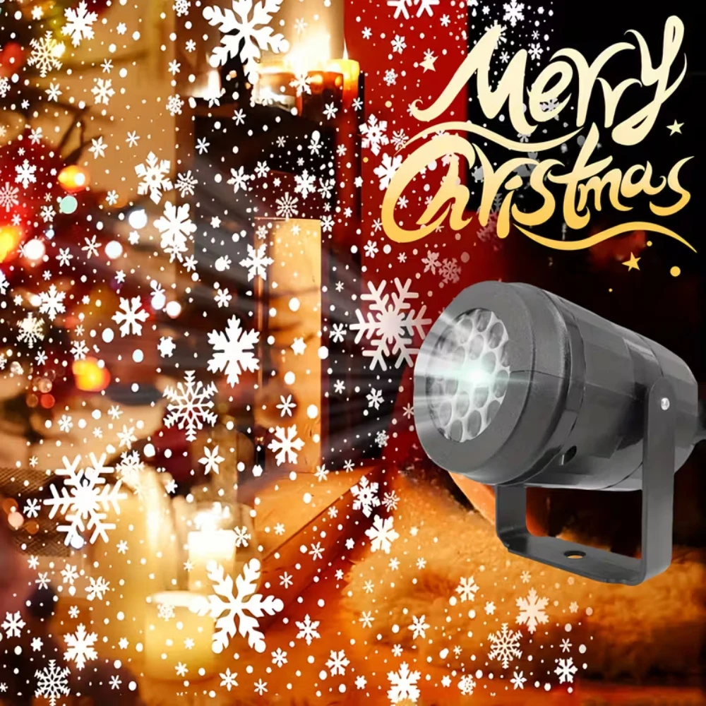 โปรเจคเตอร์หิมะ USB ไฟปาร์ตี้กลางคืน ตกแต่งคริสต์มาสในร่ม โคมไฟสร้างบรรยากาศสำหรับตกแต่งบ้าน ของขวัญปีใหม่ 2026