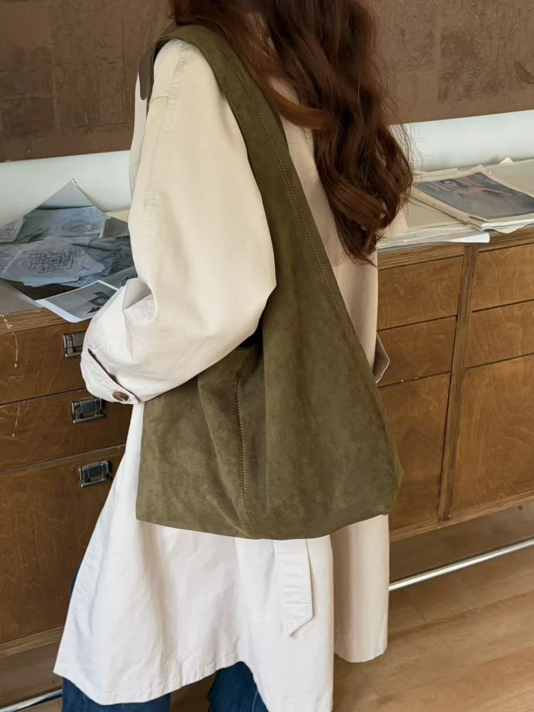 

Ретро-сумка-тоут из замши для женщин, большая вместительная сумка на одно плечо, повседневная, простая, стильная, осенне-зимняя новинка