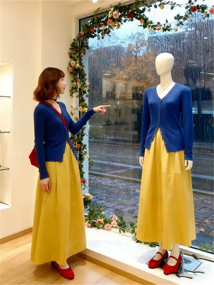 

Юбка с высокой талией, корейская версия, А-силуэт, приталенная, для молодых женщин, весенняя новинка, модный длинный фасон...