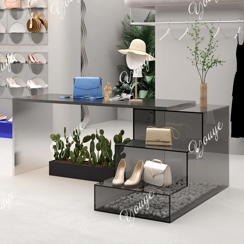 

Clothing store Nakajima Taiwan water table stainless steel brushed acrylic display table product display table customization