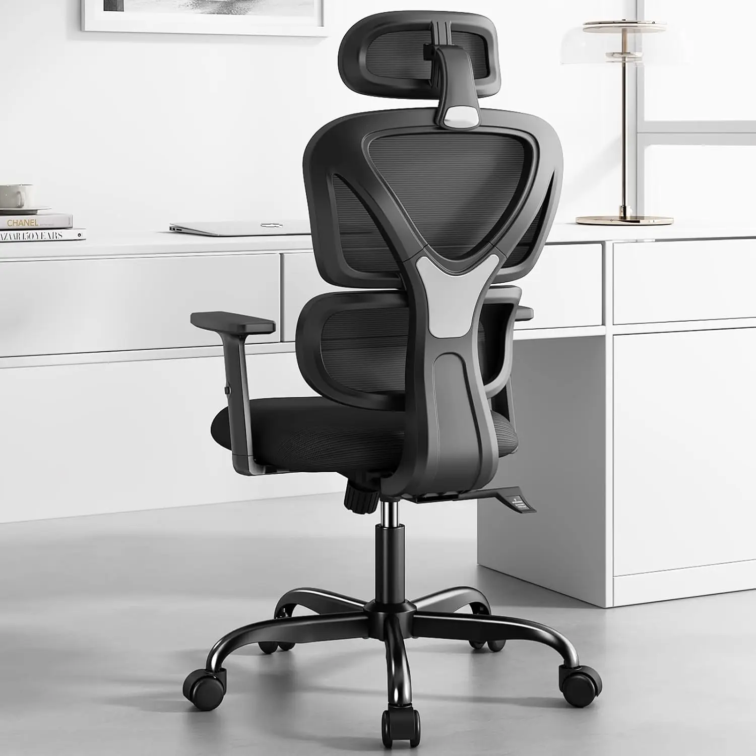 Ergonômico encosto alto Mesh Office Chair, cadeira com apoio lombar, encosto de cabeça ajustável, giratória executiva, cadeira do computador