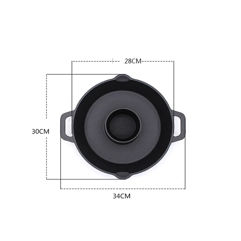 28cm Cast Iron Flat-Bottom Hot Pot Slow Cooker Frying Pan Induction Stove Gas Universal view 4