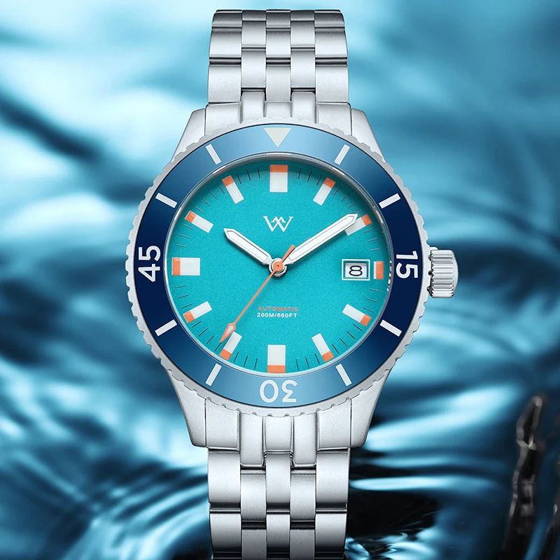 

WM Watch Welly Merck Automatic Mechanical Watches Men Sapphire Ceramic Bezel NH35 AR Coated 200M Water Resistant Watch WM203