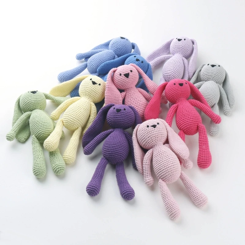 Bambola di coniglio con orecchio lungo all'uncinetto fatta a mano bambola di peluche kawaii Dopamine colorata Baby Bunny Toys neonato che dorme peluche