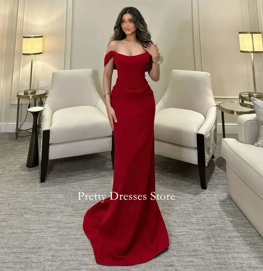 

С открытыми плечами Модный стиль Русалка с коротким рукавом Креп Темно-красные вечерние платья Индивидуальные вечерние платья для выпускного вечера для женщин и невесты