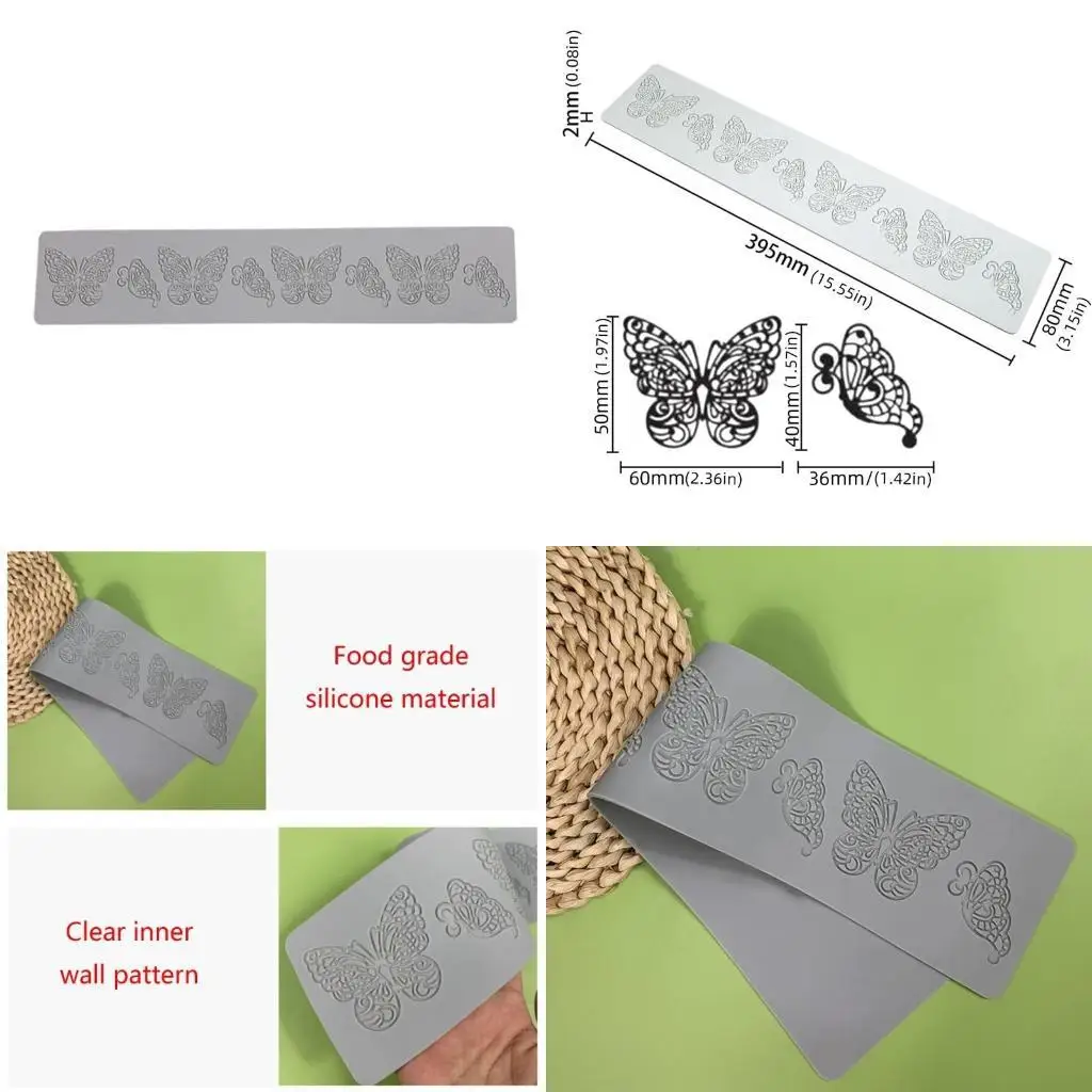 

E8BD 8Piece Butterfly Lace Silicone Fondant Mat Baking Pastry Tools Butterfly Lace