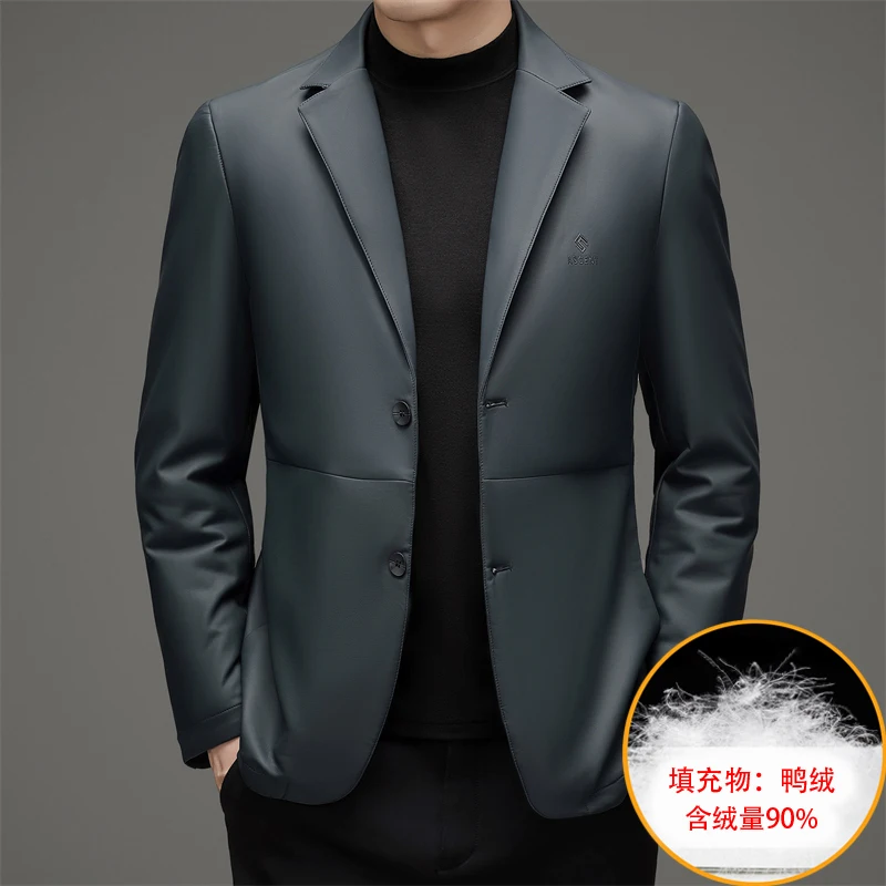 

2023 High-quality Stylish and Handsome Middle-aged Leather Down Jacket Winter Leisure Men 90% Youth Down Jacket M-4XL