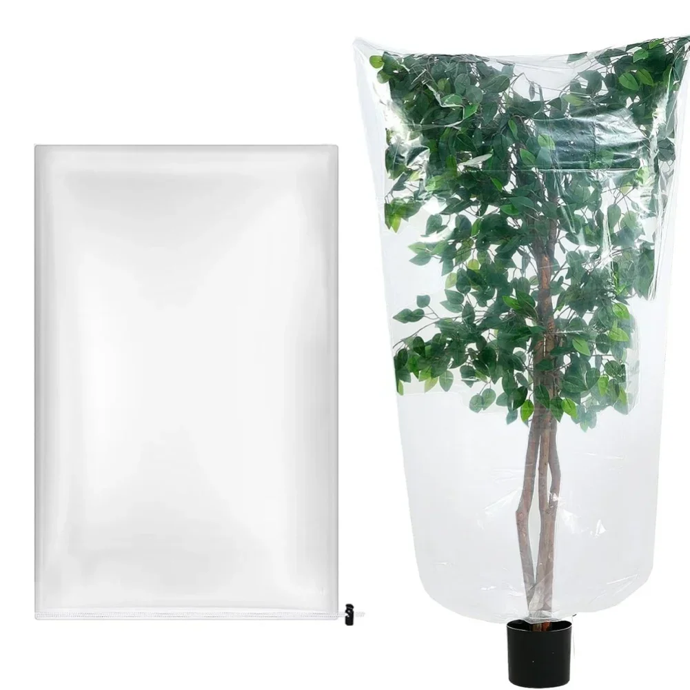 Winter Protective Plant Cover with Adjustable Drawstring Transparent Plastic Film for Outdoor Frost Protection