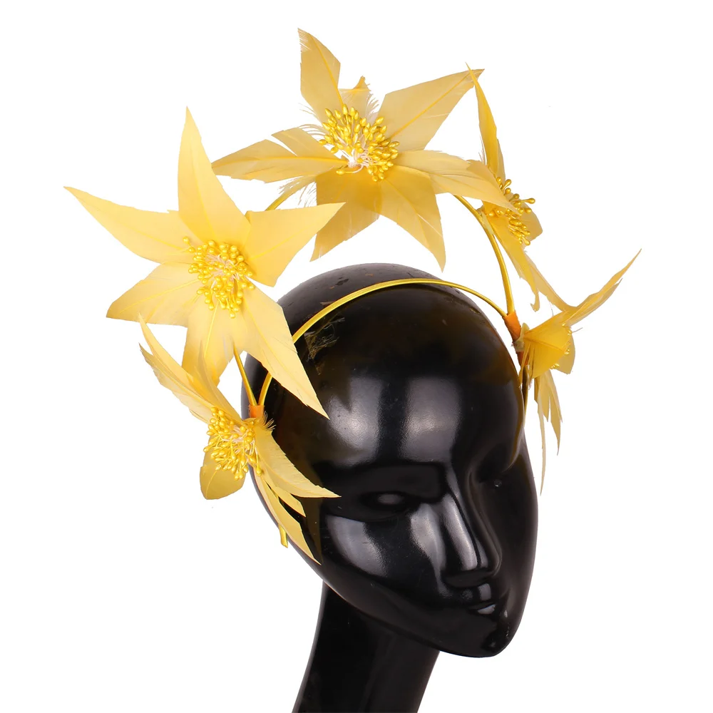 Royal Blue Women Feather Hat Wedding Headband Headwear Ladies Elegant Fascinators Nice Hair Accessories Formal Banquet Headdress