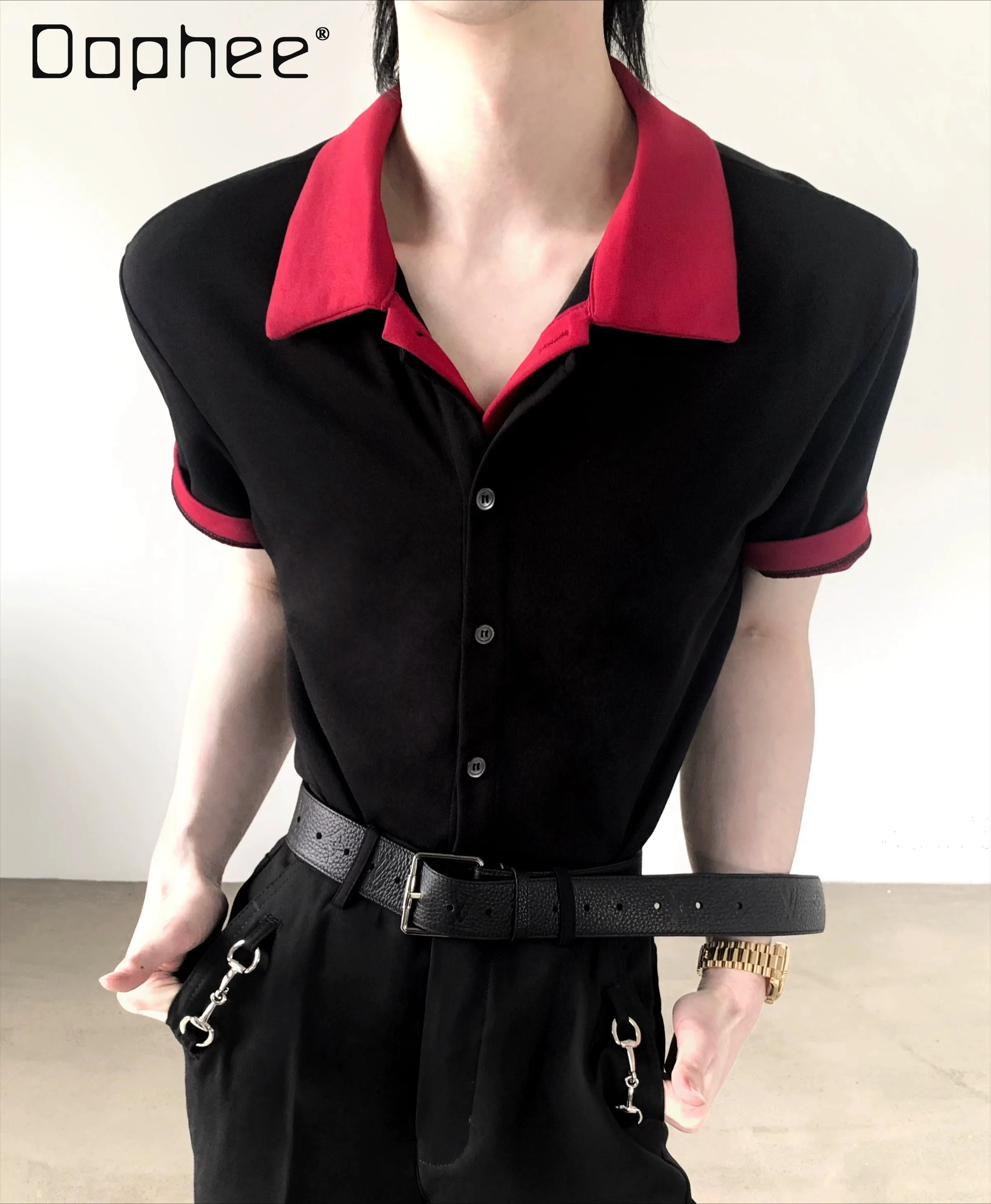 2026 Summer Trendy Fashion Men's Short Sleeve T-shirt Fake Two-piece Spliced Collar Casual Versatile Top Tee for Men Polo Shirts