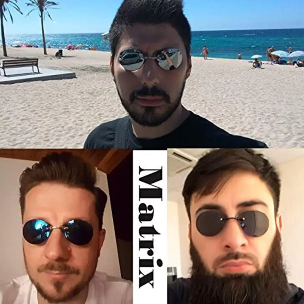 Round Clip-Nose Sunglasses Rimless Punk Clip On Sunglasses Women Men Driving Sunglasses Frameless Coating Eyeglasses