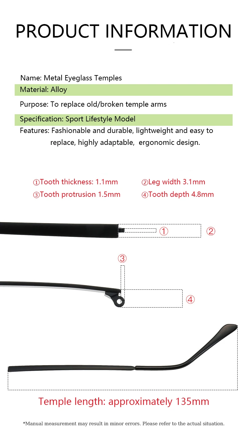 Viewring Universelle Metall-Brillenbügel, Ersatz-Antirutsch-Brillenbügel, gebogene Brillenbügel für Männer und Frauen, Brillen-Reparaturzubehör – Detail 12