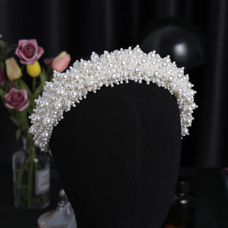 Newest Bride Pearl Hairband Luxury Headress Wedding Headwear Handmade Headband Hair Accessories Ornaments Jewelry Headpiece image 6