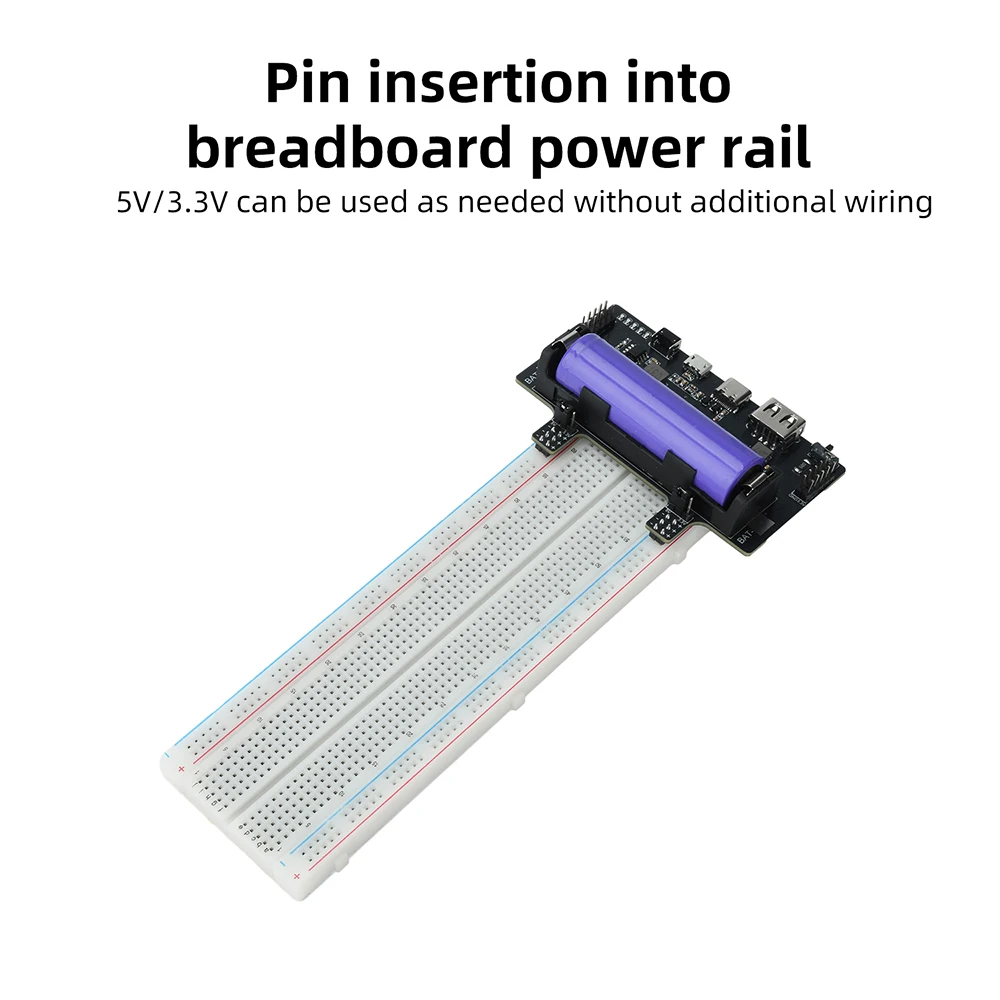18650 Breadboard Power Module Dual 3.3V 5V Output Type-C/Micro USB Charging Anti Sleep Function Power Supply for Circuit Testing