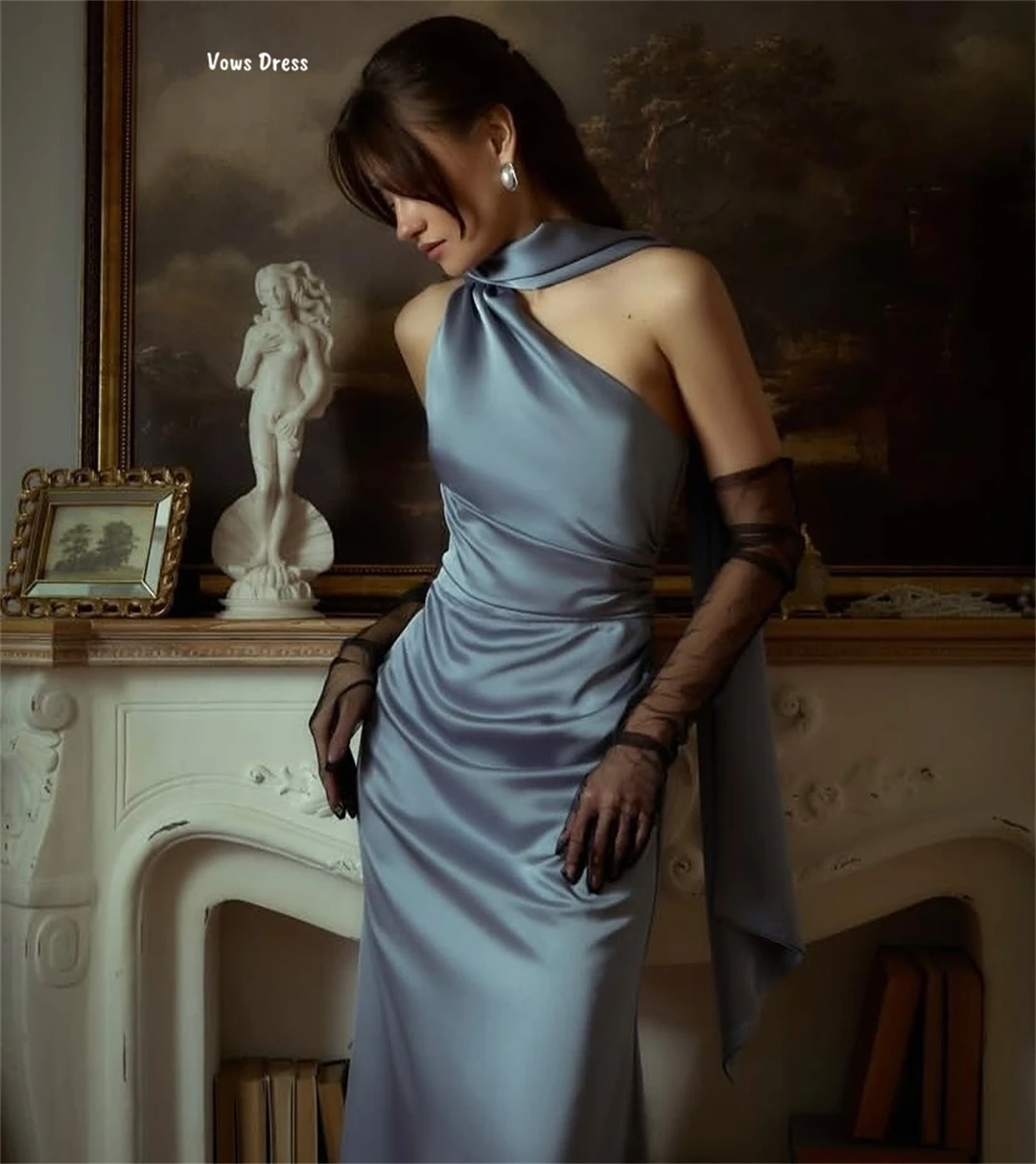

Vows Single-shoulder Sleeve Elegant Evening Party Dresses for Women Evening Dress Woman Custom Made Satin Cloth Ribbon Prom Gown