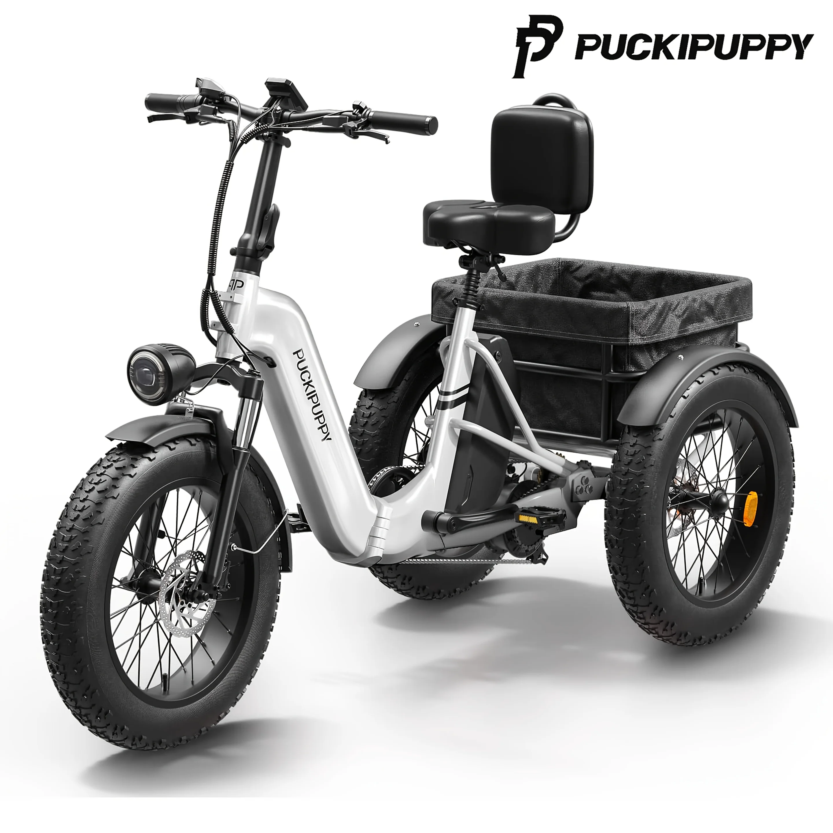 

Электрический трайк для взрослых, задний мощный бесщеточный двигатель, городской электровелосипед со скоростью 19 миль/ч, аккумулятор 48В 18Ач, грузоподъемность 500 фунтов