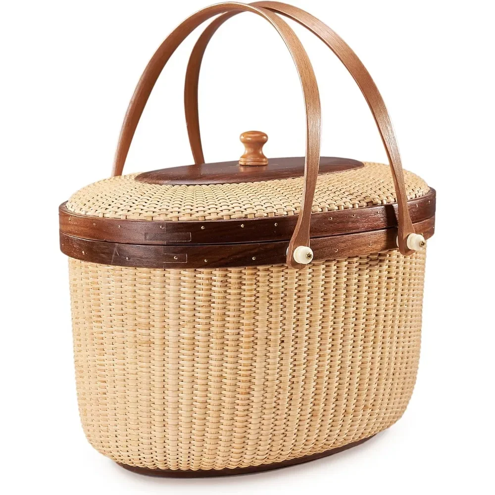 Nantucket Style Basket: Handmade Rattan Picnic & Storage Woven Baskets