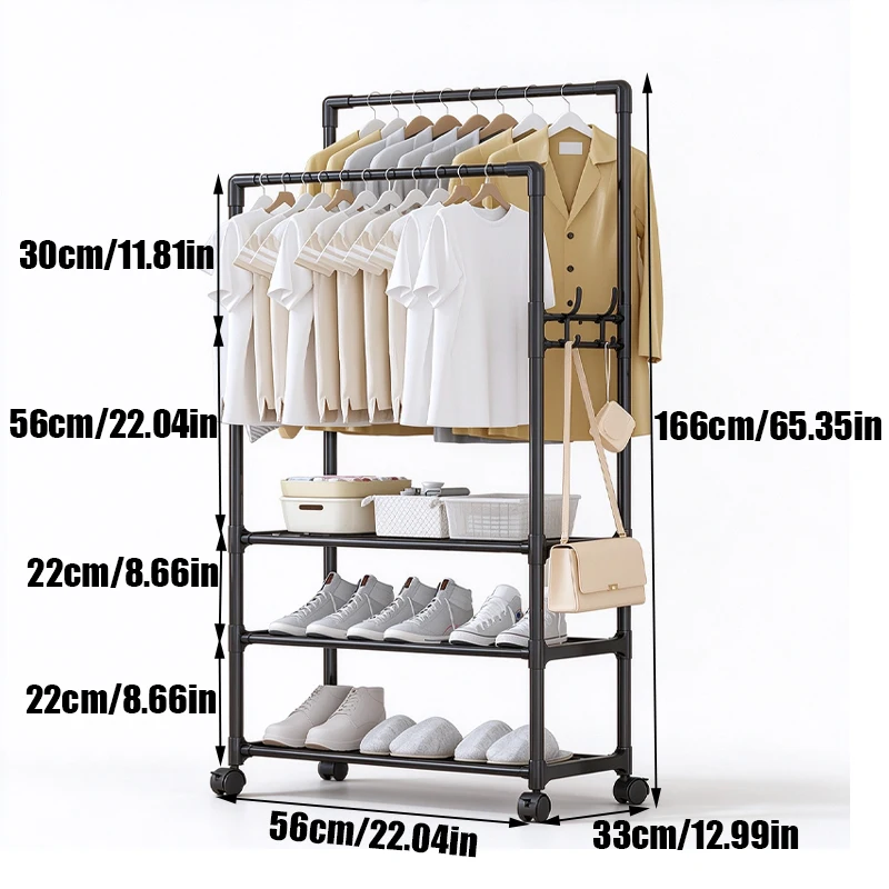 Multi Functional Vertical Double Pole Clothes Hanger For Hanging Clothes, Hats, Scarves, Bedroom, Living Room Entrance