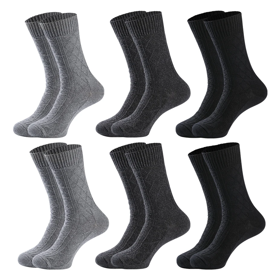 3 Pairs Men\'s High Quality Combed Cotton Socks Business Diamond Simple Fashion Solid Color Winter knitting Warm Long Socks