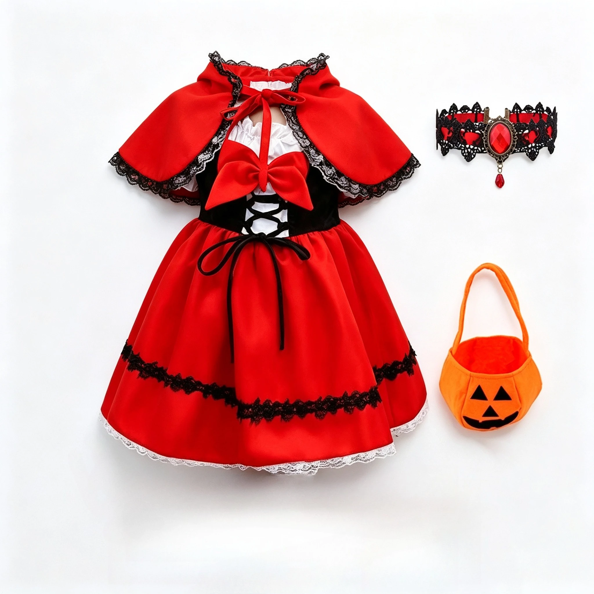Disfraz de Caperucita Roja para Niña, Vestido de Princesa, Conjunto de Ropa para Festivales Infantiles, Conjunto de Ropa para Fiestas de Carnaval