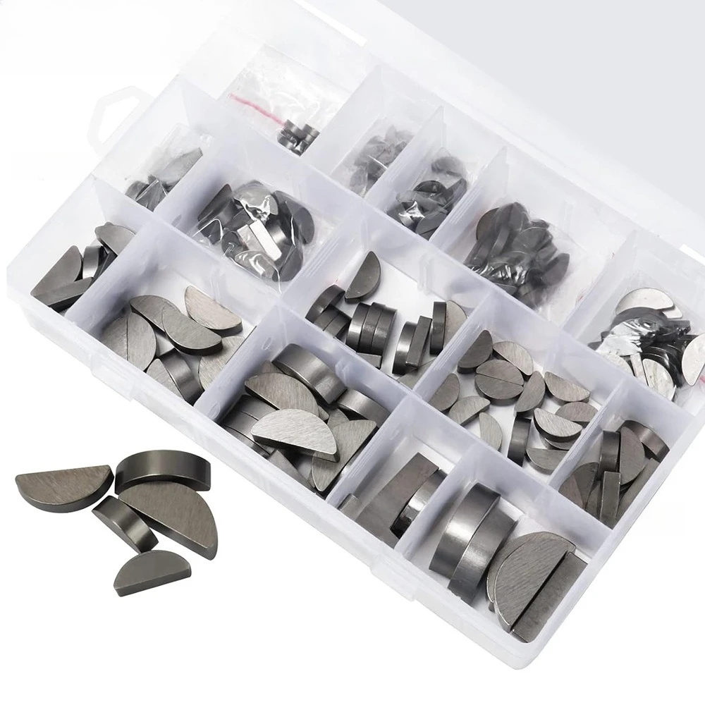 200PCS Woodruff Key Set, 45# Carbon Steel C-Type Half Moon Keys 2.5-8mm for Machinery Shaft Fastening