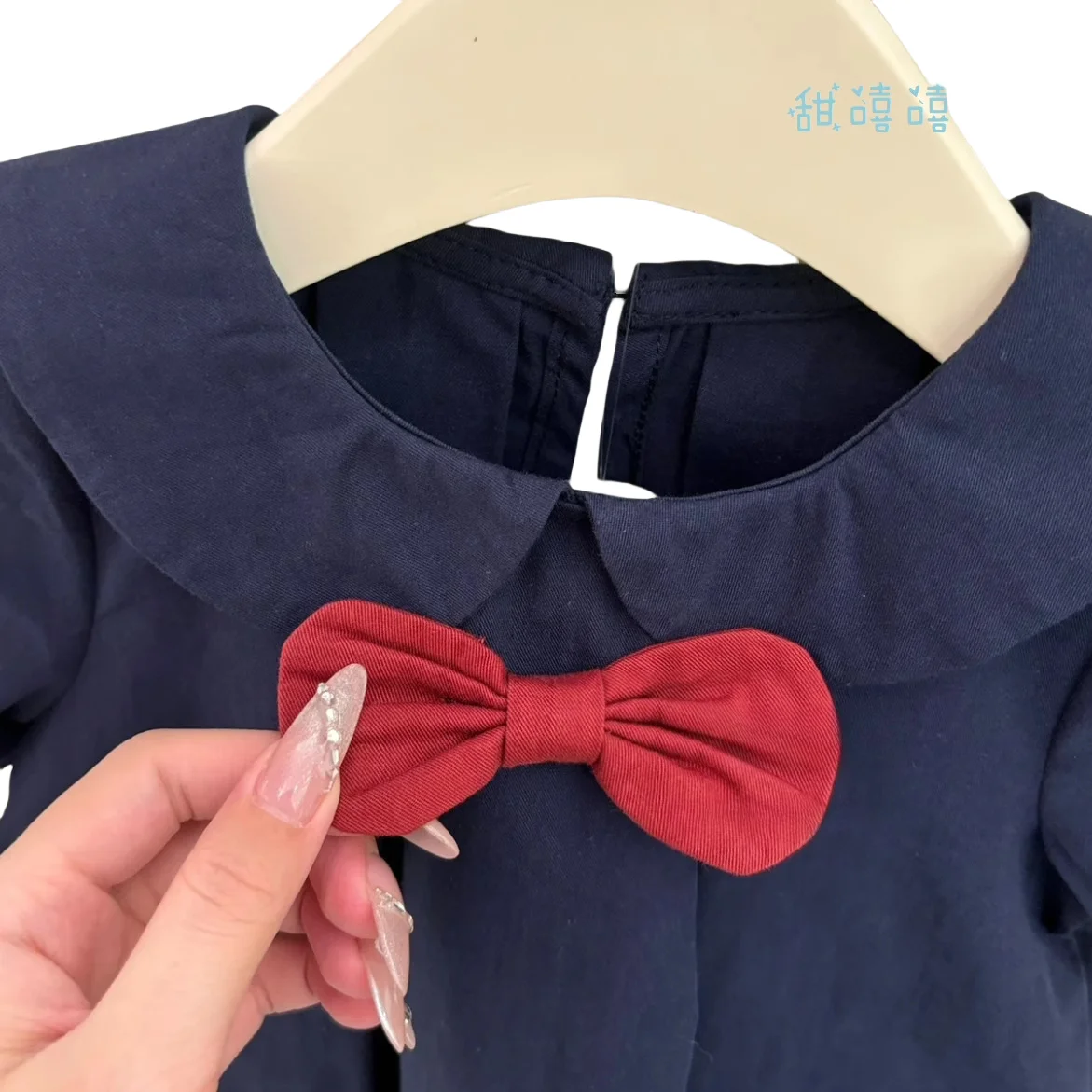 1-7 Y Korean Style Kids Girls Blue Cotton Dress with Bowknot, Cute & Comfortable Toddler Fashion for Baby Girls