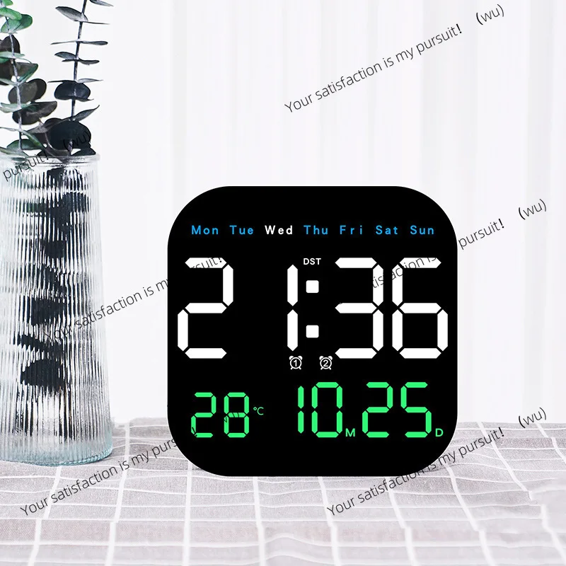 Digital Wall Clock Temperature Date Week Display Electronic Desk Clock 12/24H Wall Mounted LED Alarm Clock Remote Control
