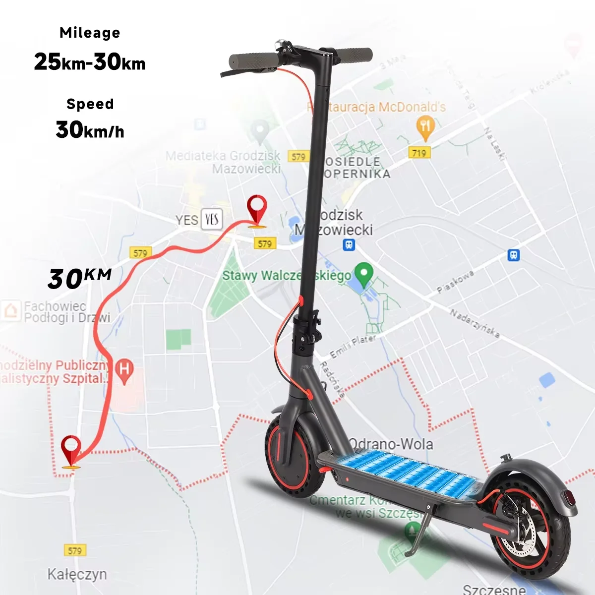 SUNNIGOO-patinete eléctrico para adultos, 36V, 10,4Ah, 350W, Motor de 30KM de largo alcance, 30 KM/H, neumáticos sólidos de 8,5 pulgadas, aplicación inteligente plegable, EScooter 7