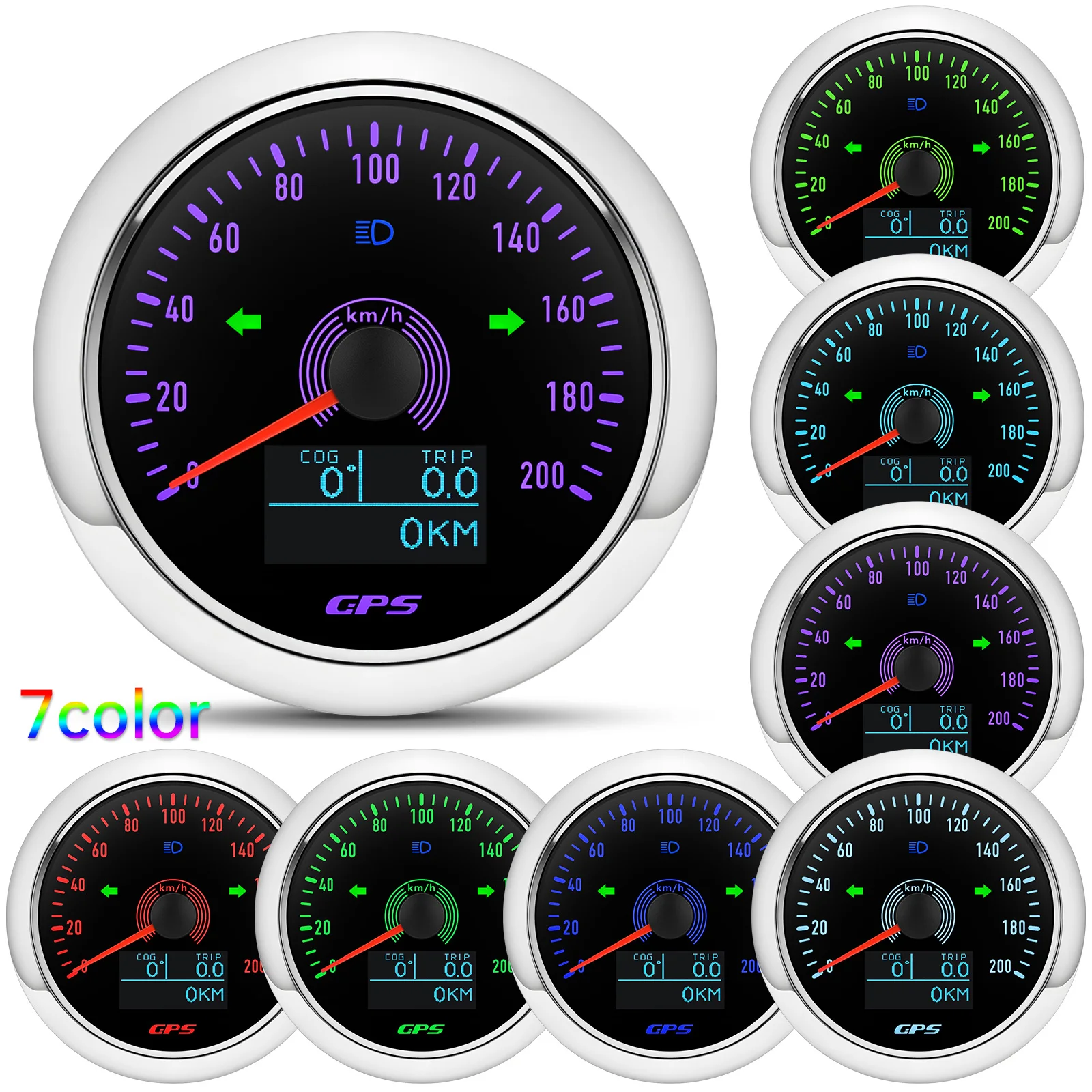 80MM Car GPS Speedometer 12V24V Universal 2 In 1 Speed Gauge 0-120KMH Car Accessories 7-color Backlight For Marine Yacht Vehicle