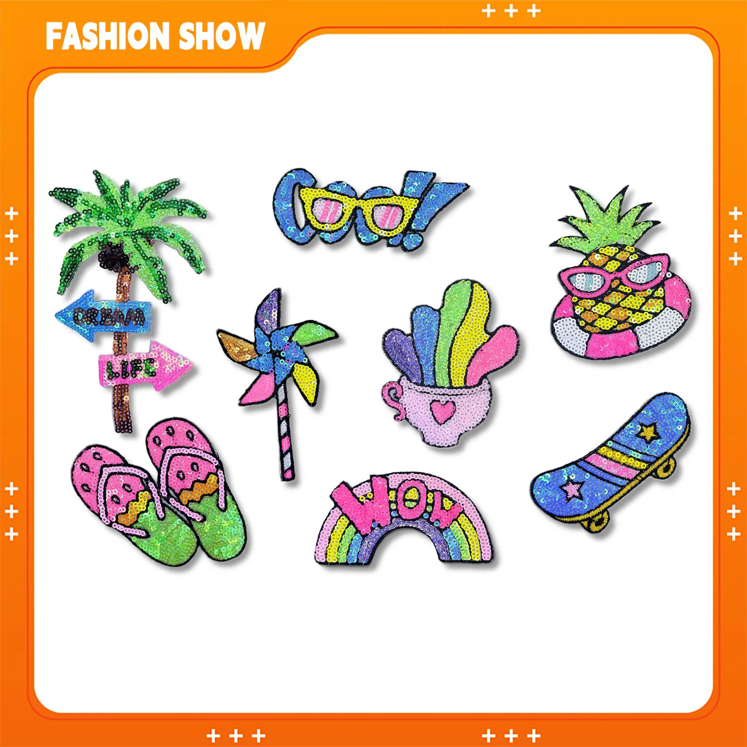 Summer Beach Series Sparkling Sequin Embroidery Patches, Coconut Tree Swim Ring, Scooter, Beach Shoes, Iron-On Hand-Sewn DIY Sequin Patches, Instantly Brighten Solid Color Sweatshirts/T-Shirts/Hats, Clothing Accessories